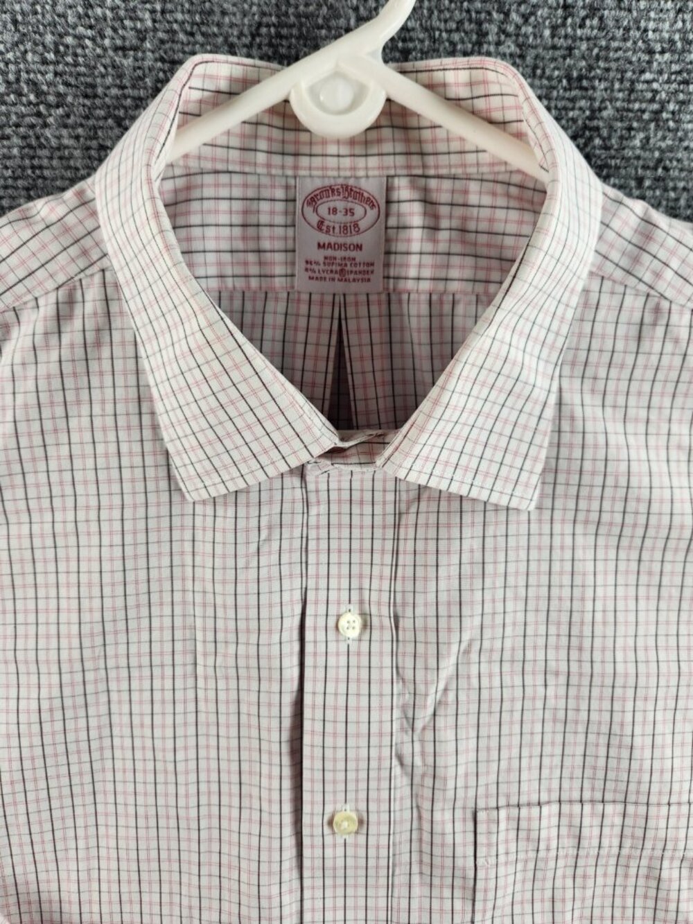 Brooks Brothers Madison 18 35 Pink Black White Plaid Cotton Spandex Button Up